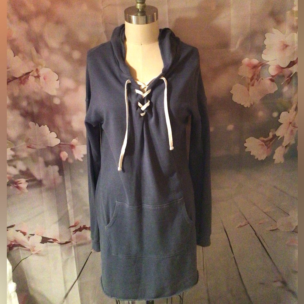 SO Women's Navy blue Lace-Up Hoodie Dress